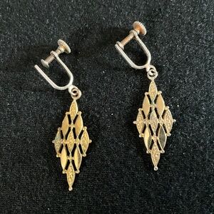 Gold-Tone Diamond-Shaped Dangle Screw-Back Earrings